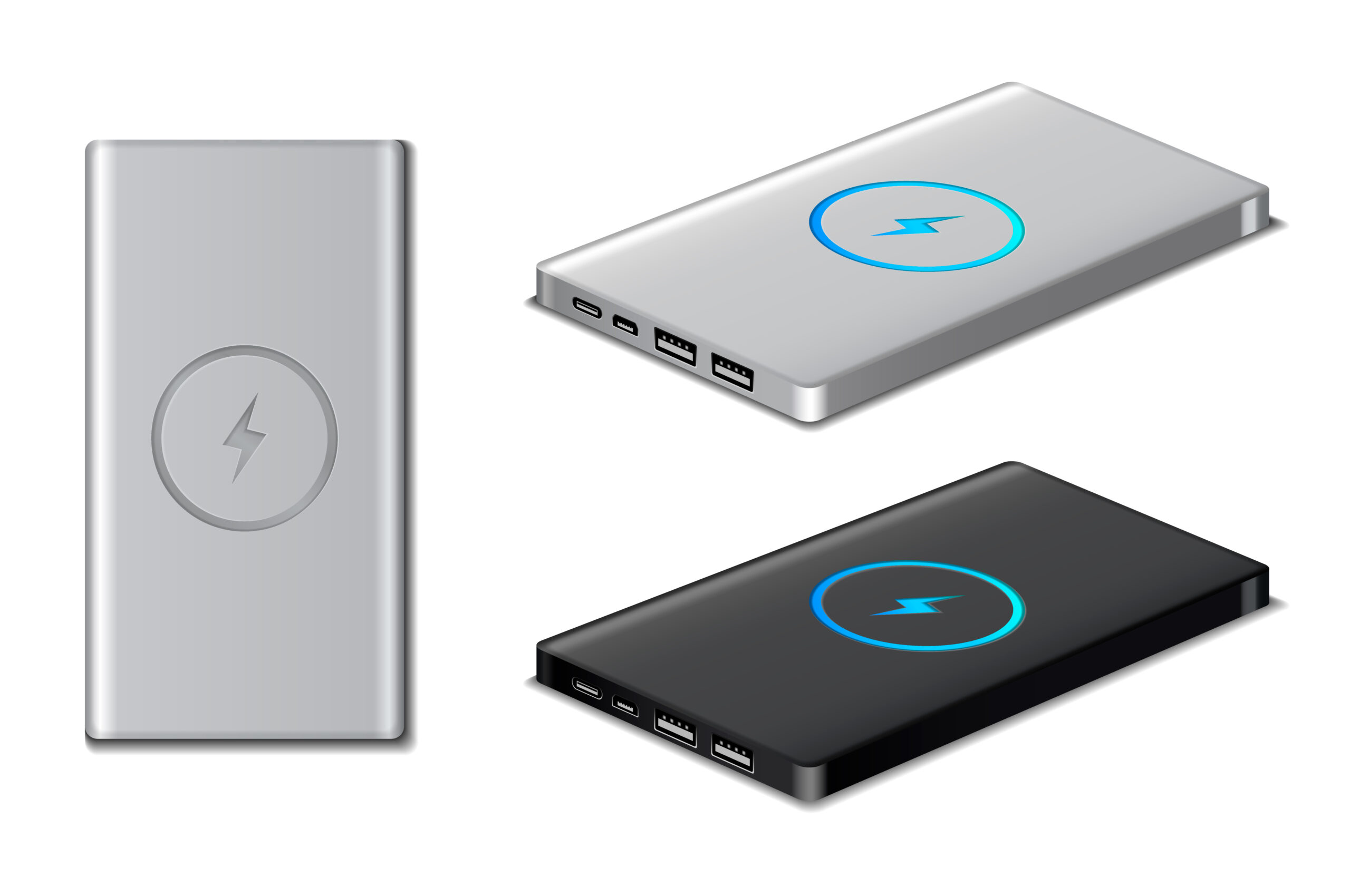 Powerbank battery charger realistic icons set with black and silver devices isolated vector illustration SSUCv3H4sIAAAAAAACA21RTU/DMAz9K5bPFQNx631C4sIE3CYObmJa0yyZErdjmvrfcfYh7cDNfrafn59P2FERh+0JJYSpaCaVFLF9apC9aMpCAdvHpcGipFPhYr2WOVLurXrObyTbU8WxxU92Q0wh9Ue0wakzaB3YaU5RXMGluTW+dT8Gl/+7vhqknqM71pW2M3NgOivYWmk8KOfdVc4sntMlpMlLDXFOjoLVn6tcOy3tKtpn2g/issyca+65OAtwkw6cO4ojdKTGfAQ3UO45Q2YKUlQciEuxQGGFg+gAXSA3AkUPRYLRgedZHBeQkoL542G2a1KGe2sfYG2+UhcY1puP8/Q7R2/TEuF18wLfKe/Mmwb1tzqEzdWqC1dZmQbHe50orPTe5jTa15Zl+QOq/rm80wEAAA==