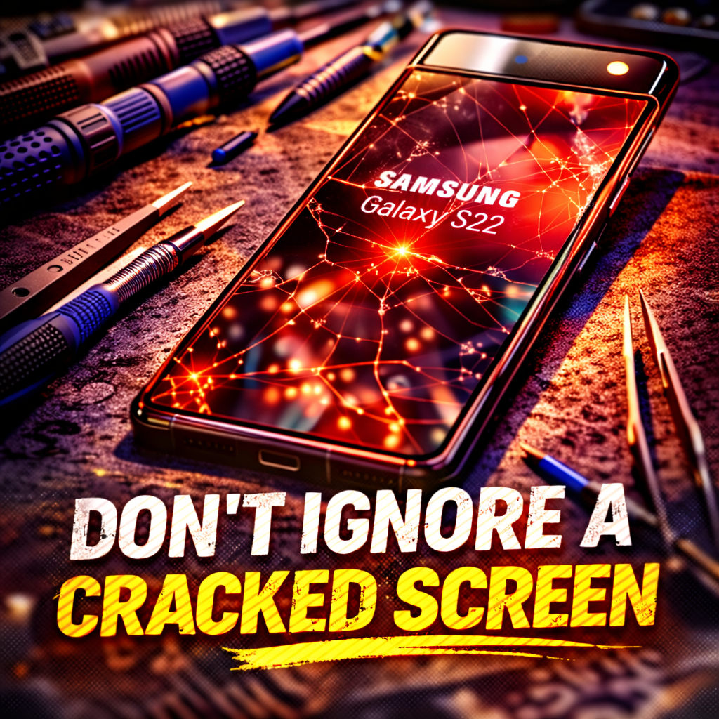 Cracked screen repair in focus